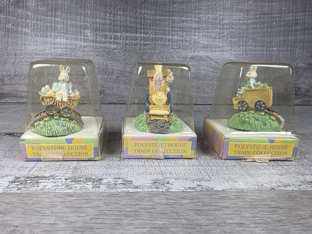 Bunnies Eggs Polystone House Train Collection Easter Lot Decor b207